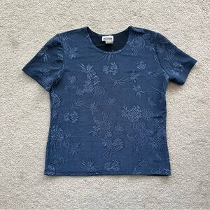 Vintage Western Connection Blue Floral Ebroidered‎ T-Shirt